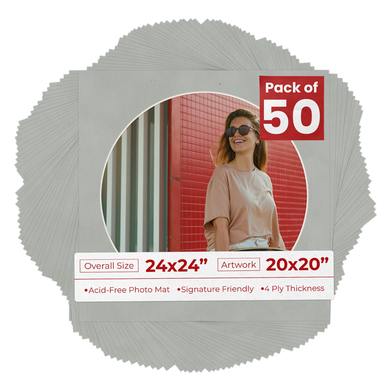Light Grey Suede Mat Board for 24x24 Frames - Circle Opening for 20x20 Photos